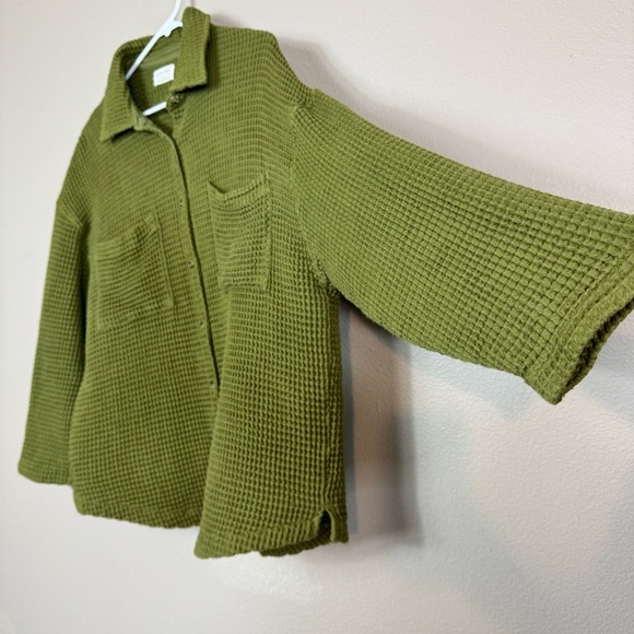PAPER LABEL Lanca Waffle Knit shacket jacket Button down in moss large A - Picture 6 of 12
